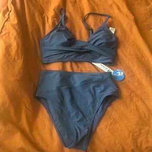 Marsala Blue Wrap High Waist Bikini Set